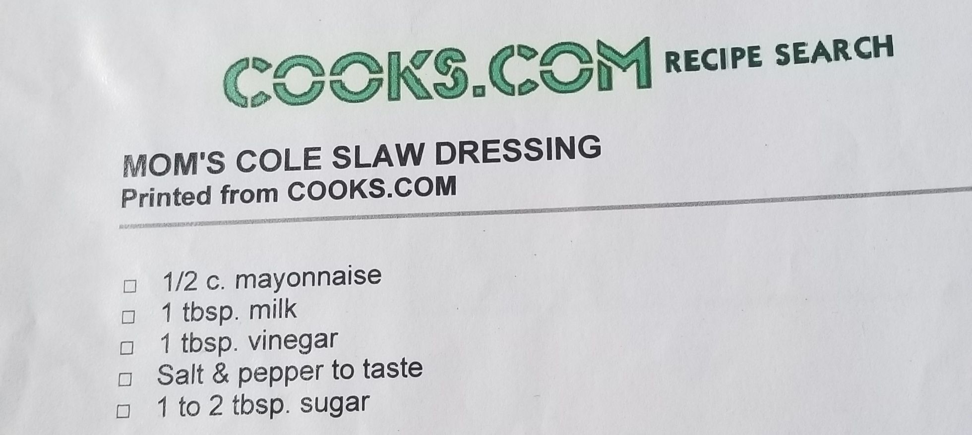 Cole Slaw Dressing